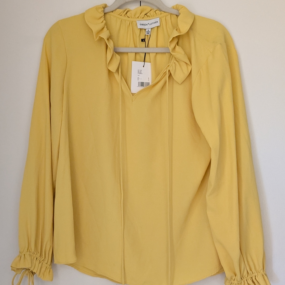 NWT Yellow Ruffled Size Small Blouse by Gibson And Latimer